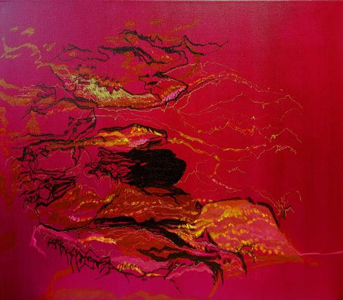 Lucila Poisson_ sendero de lava_acrílico. tinta y barniz s.tela_70 x 80 x 4.5 cm_2017 (Custom)